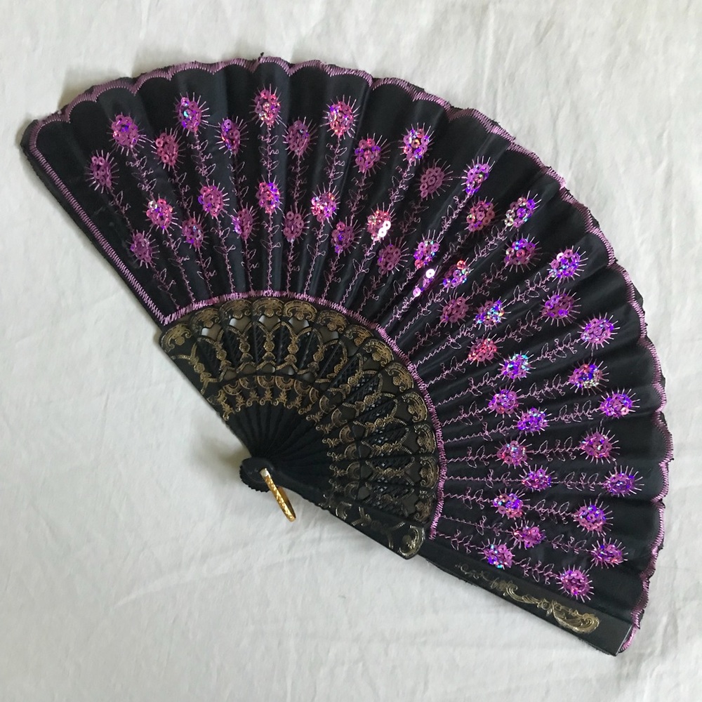Pink Sequined Hand Fan